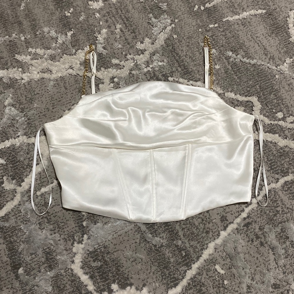 Pearl White Corset Buckle Top